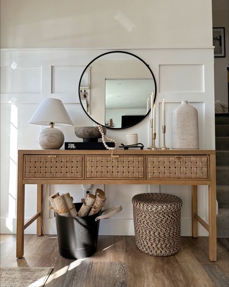 Entryway details // all linked! 

Faux candles, faux candlesticks, candlesticks, candlestick holders, round mirror, entryway table 

#LTKhome