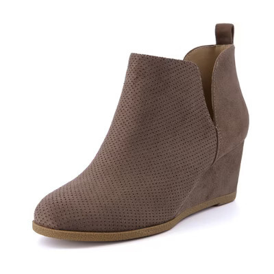 CUSHIONAIRE Women's Tito Wedge Bootie - Soft Vegan Suede, Memory Foam, Wide Width Available, wedge boots for women, TAUPE, 7.5 | Target