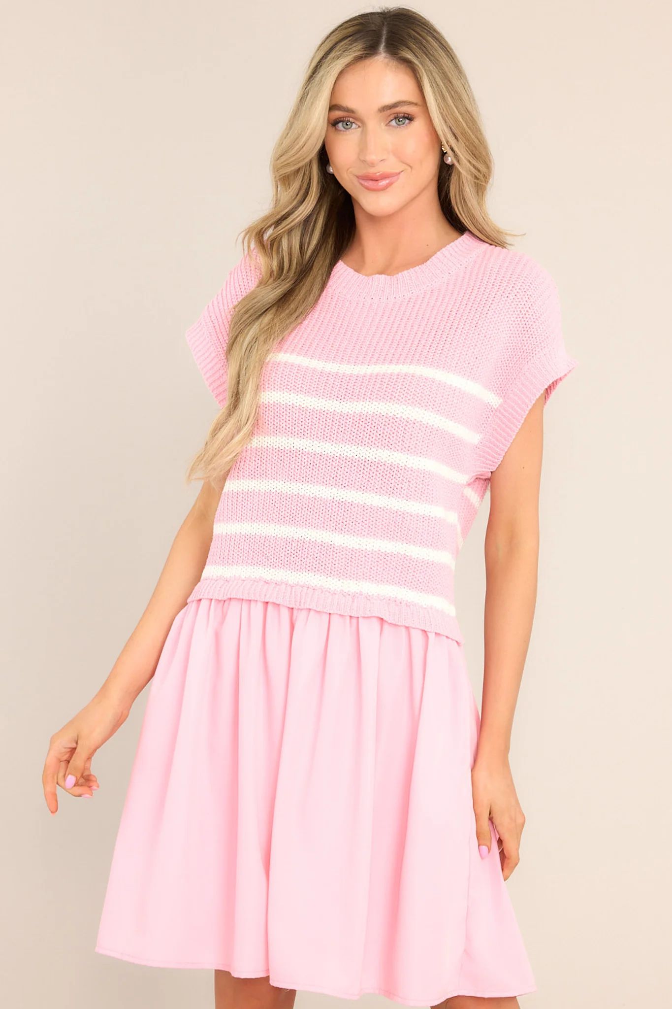 Journey Continues Pink & White Stripe Sweater Mini Dress | Red Dress