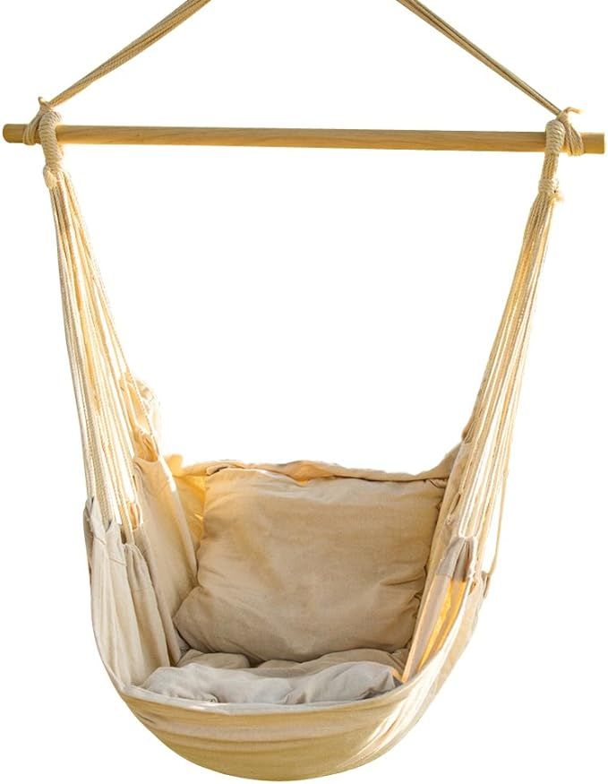 CCTRO Hanging Rope Hammock Chair Swing Seat, Large Brazilian Hammock Net Chair Porch Chair for Ya... | Amazon (US)