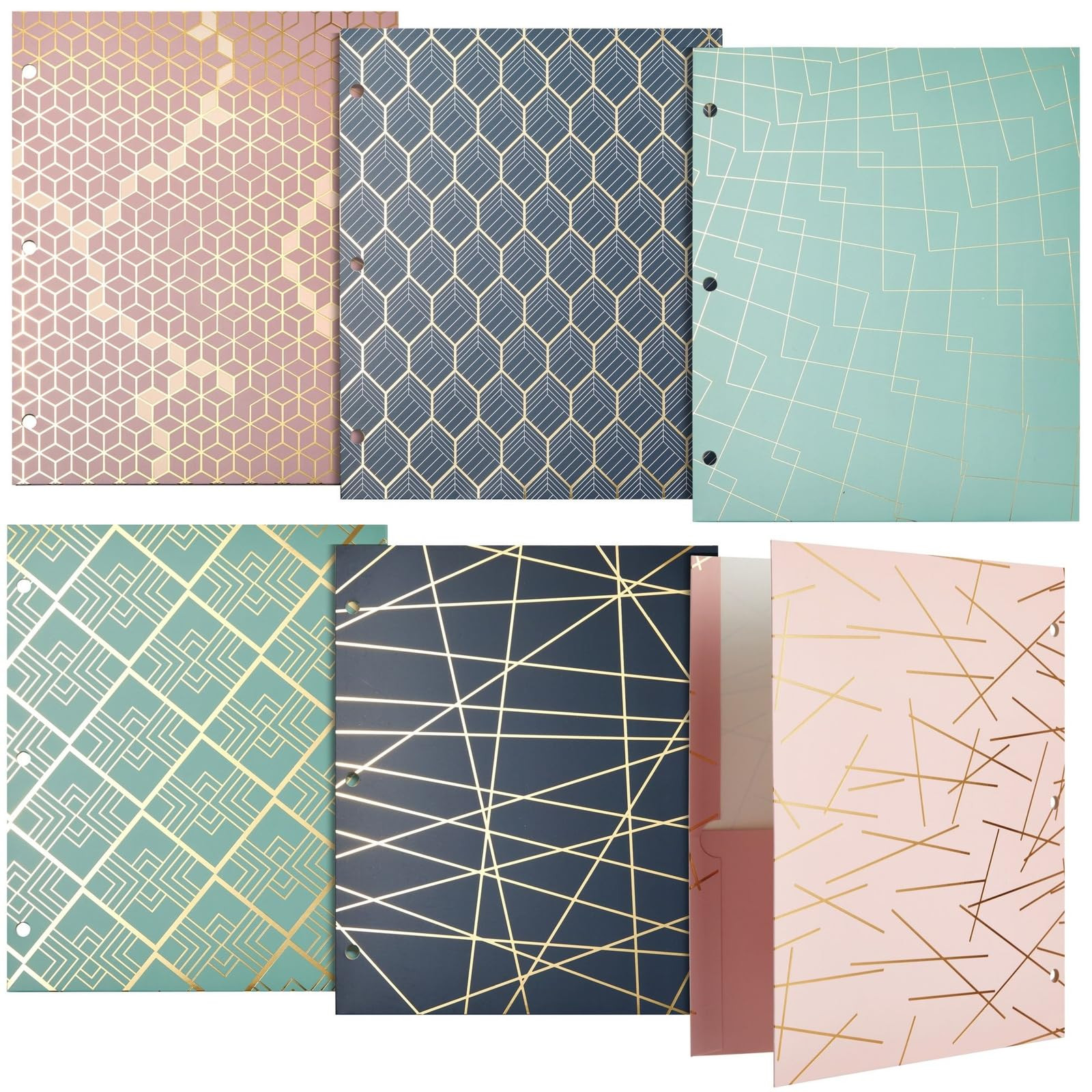 Paper Junkie School Folders with Pockets, 3 Hole Punched with 6 Geometric Designs for Office Supp... | Amazon (US)