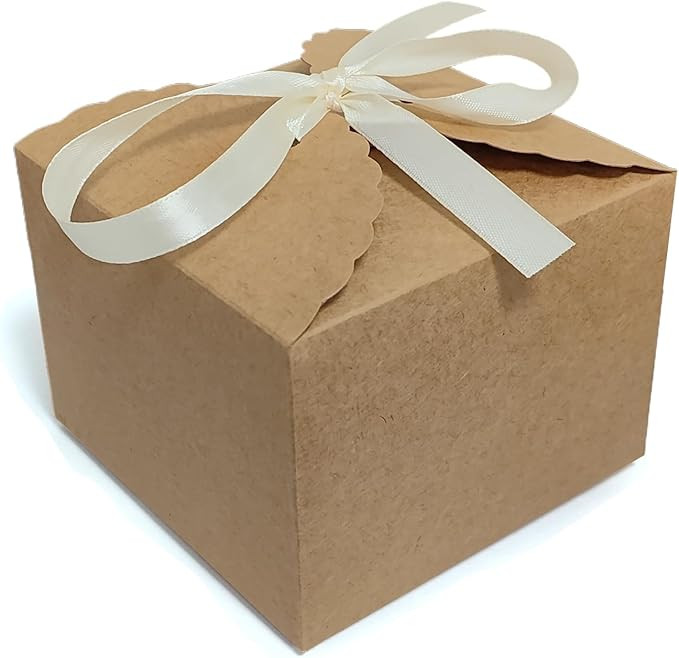 SCORYULE 24 PCS Small Kraft Gift Box, 4.7"x 4.7"x 3.5" Brown Paper Gift Boxes with Ribbon, For Pa... | Amazon (US)