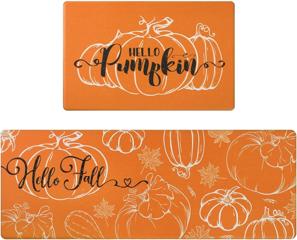 U'Artlines Pumpkin Anti Fatigue Kitchen Rugs Sets 2 Piece Seasonal Fall Holiday Party Vintage Far... | Amazon (US)