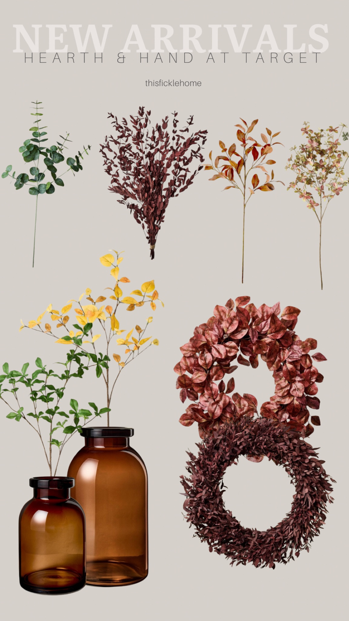 Faux fall florals

Fall Hearth and hand collection at Target. Preserved eucalyptus wreath. Faux eucalyptus stems. Faux dogwood stem. Brown tinted glass jug vase.

#LTKHome #LTKSeasonal