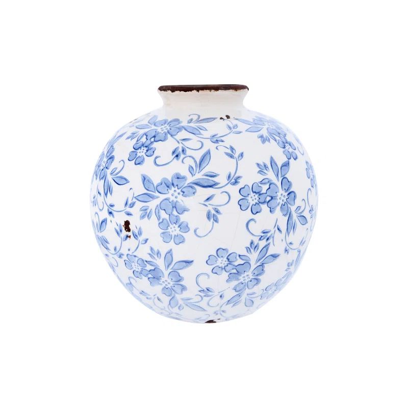 Dolohov Round Decorative Terra-cotta Vase with Transferware Pattern | Wayfair North America