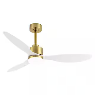 Breezary Sawyer 52 in. Integrated LED Indoor Gold White-Blades Ceiling Fans with Light and Remote... | The Home Depot