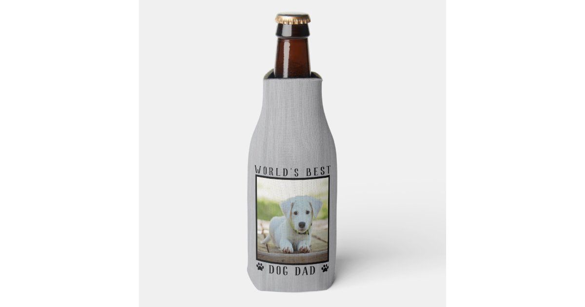 World's Best Dog Dad Paw Prints Pet Photo Rustic Bottle Cooler | Zazzle.com | Zazzle