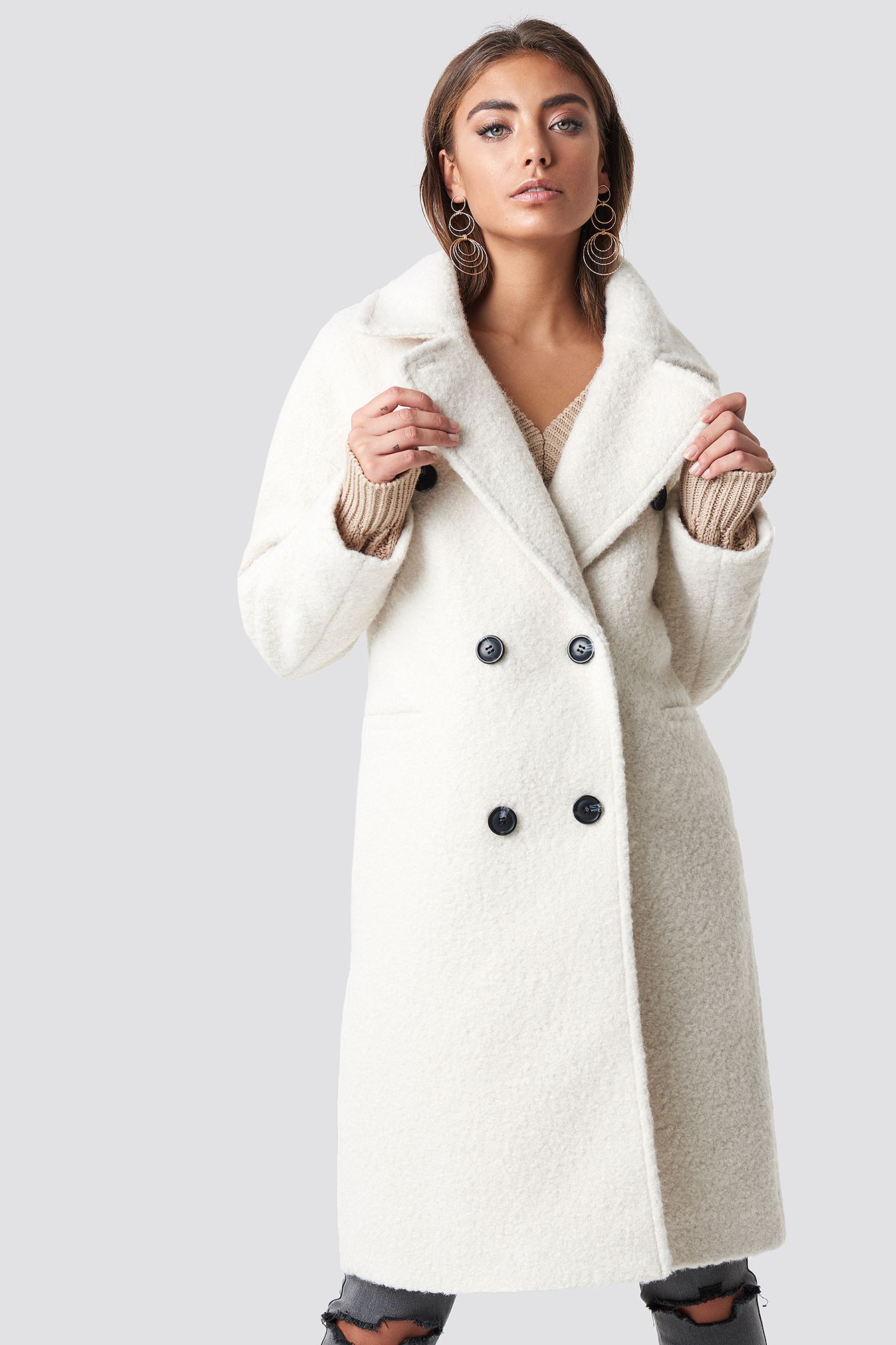 Luisa Lion x NA-KD Structure Double Breasted Coat - White | NA-KD Global