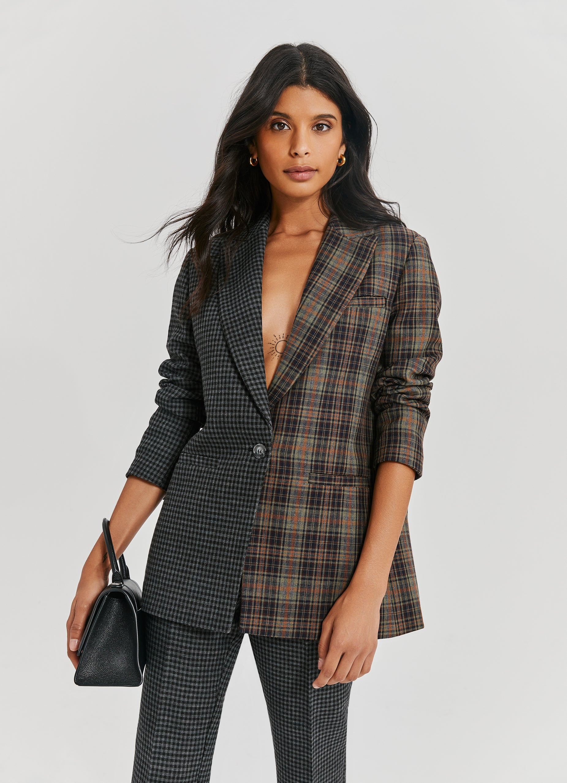 Contrast Plaid Blazer Gray Combo | Something Navy | Something Navy