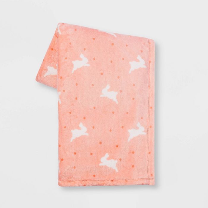 Bunnies with Dots Printed Plush Easter Throw Blanket Blush - Spritz™ | Target