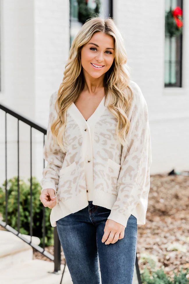 See It Differently Beige And Ivory Leopard Print Cardigan | Pink Lily