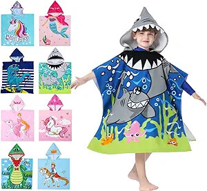 Hooded Bath Beach Poncho Towels for Kid Boys Girls Swim Cover-ups Cloak Wearable with Snaps, Grea... | Amazon (US)