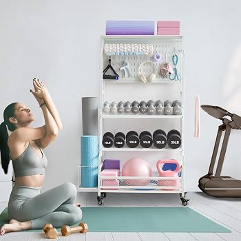 56'' Taller Home Gym Storage Organizer, Yoga Mat Storage Rack with Hanging Board, Exercise Workou... | Amazon (US)