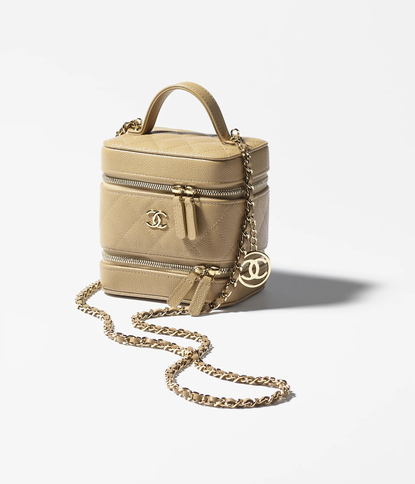 Vanity with chain - Grained calfskin & gold-tone metal, dark beige — Fashion | CHANEL | Chanel, Inc. (US)