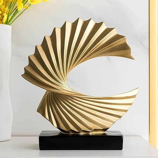 PTAEXCEL Gold/White Wave Resin Statue Modern Abstract Home Decor Accents Abstract Fan Desk Sculpt... | Amazon (US)
