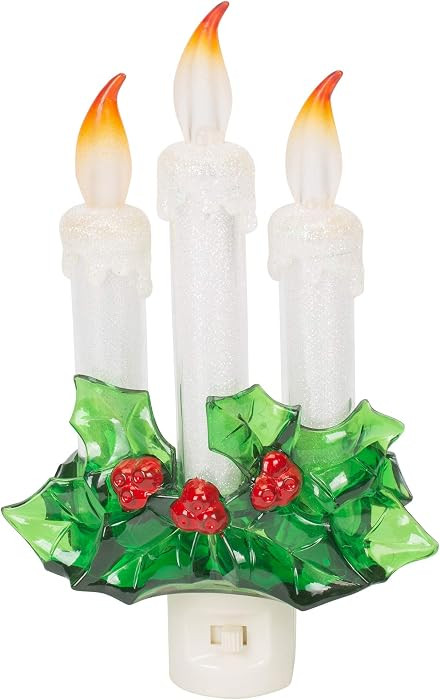 Three Dipped Candles With Holly 7.75 Inch Acrylic Decorative Swivel Plug Flickering Night Light | Amazon (US)