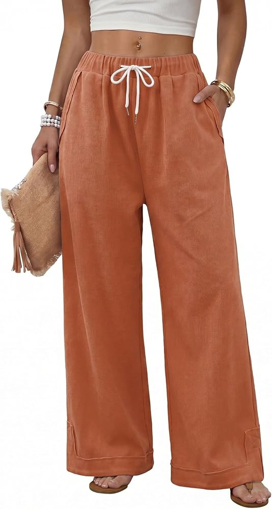 Athlisan Womens Baggy Wide Leg Palazzo Pants Casual Loose Drawstring Elastic Waisted Lounge Trous... | Amazon (US)