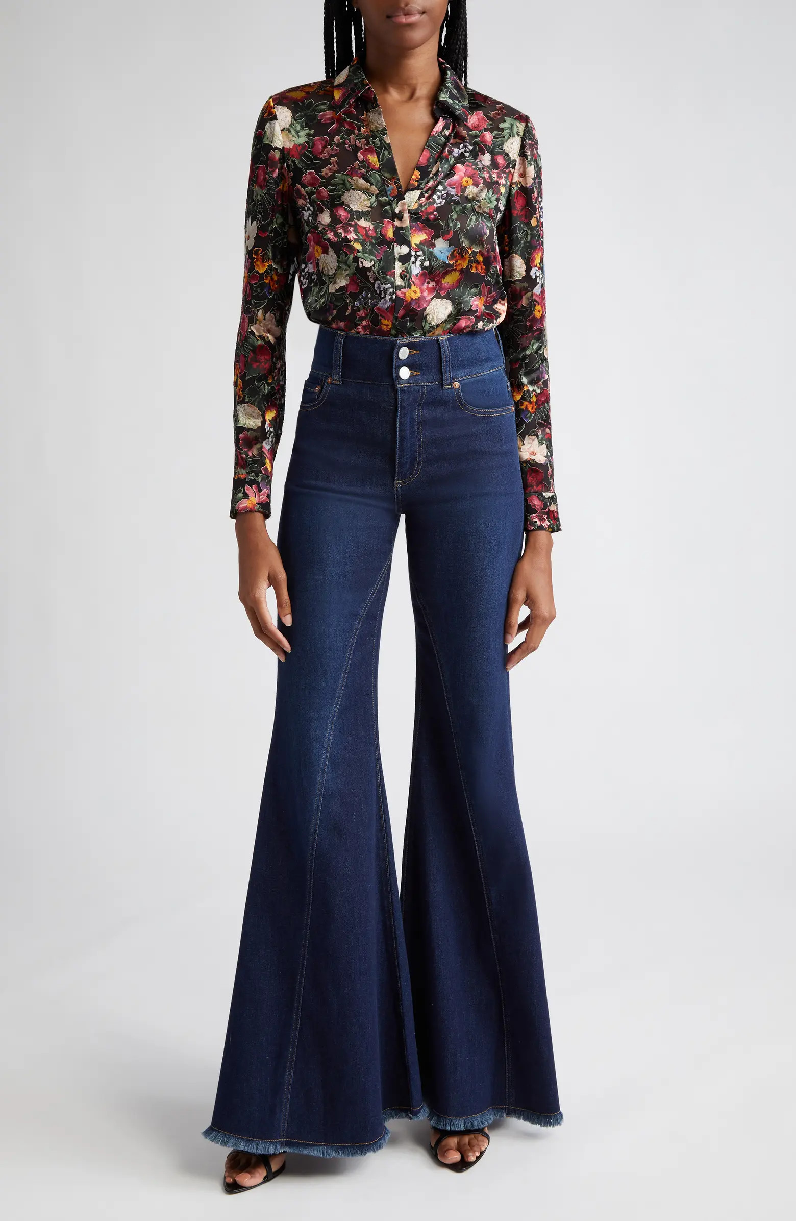 Alice + Olivia High Waist Ruffle Flare Leg Jeans | Nordstrom | Nordstrom
