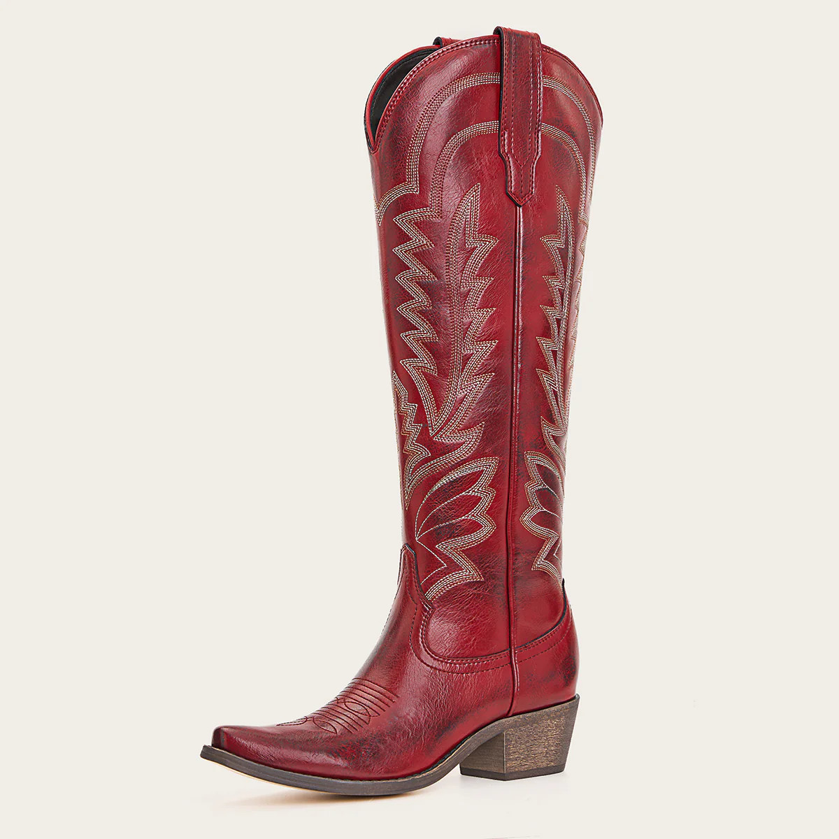 Laurey - Crimson Embroidered Cowgirl Boots with Classic Western Flair | REDTOP