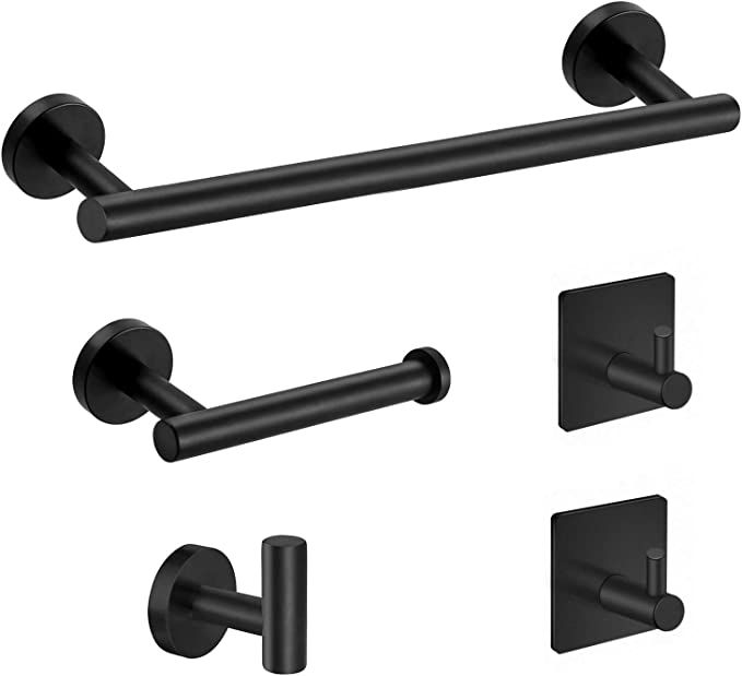Tudoccy 5-Pieces Matte Black Bathroom Hardware Set SUS304 Stainless Steel Round Wall Mounted - In... | Amazon (US)