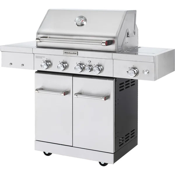 Kitchenaid 4 - Burner Free Standing Liquid Propane 68000 BTU Gas Grill with Cabinet | Wayfair North America