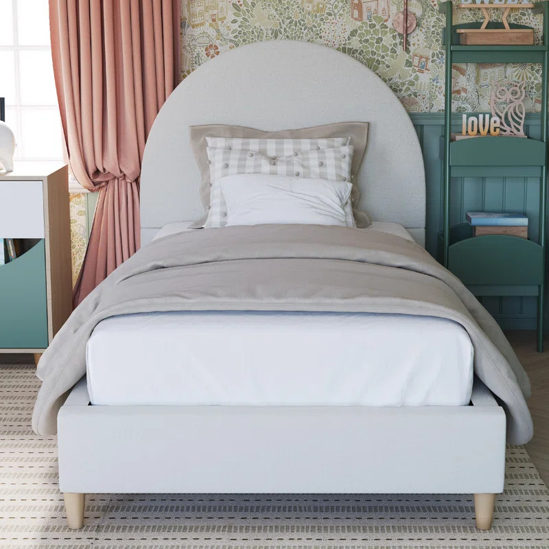 Arvin Upholstered Boucle Bed Frame, Arch Headboard and Wood Legs, No Box Spring Needed | Wayfair North America