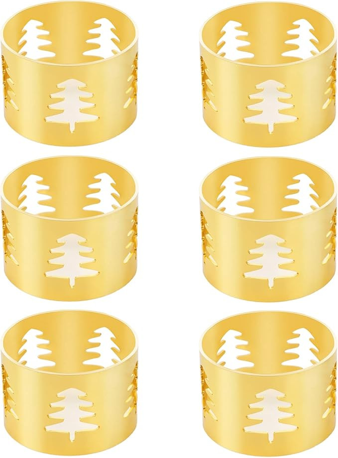 Christmas Napkin Rings Gold Napkin Holders with Christmas Tree, Set of 6 Napkin Buckles for Xmas,... | Amazon (US)