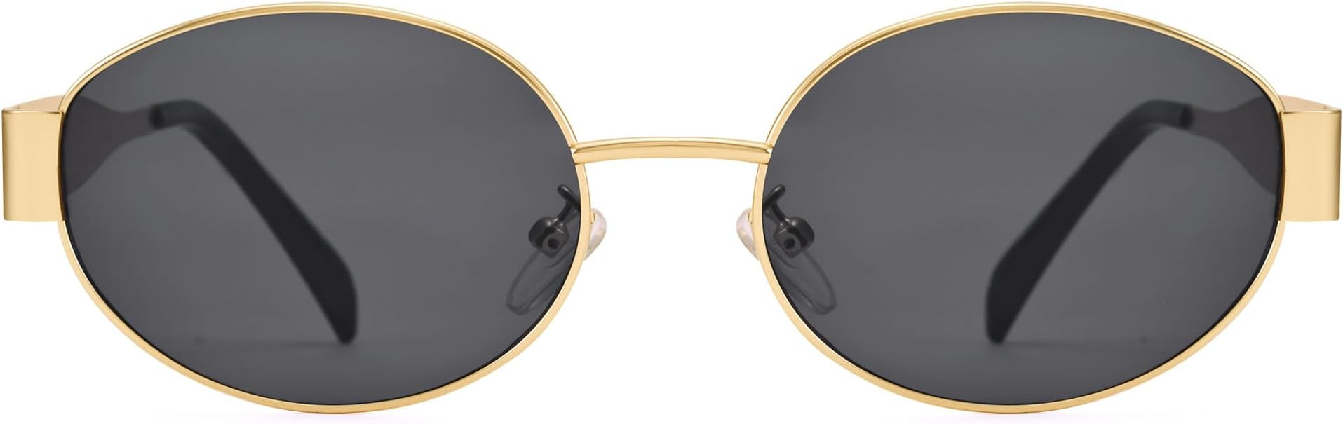 Retro Oval Sunglasses for Women Men - Trendy Gold Sun Glasses - Fashion Metal Frame Shades | Amazon (US)