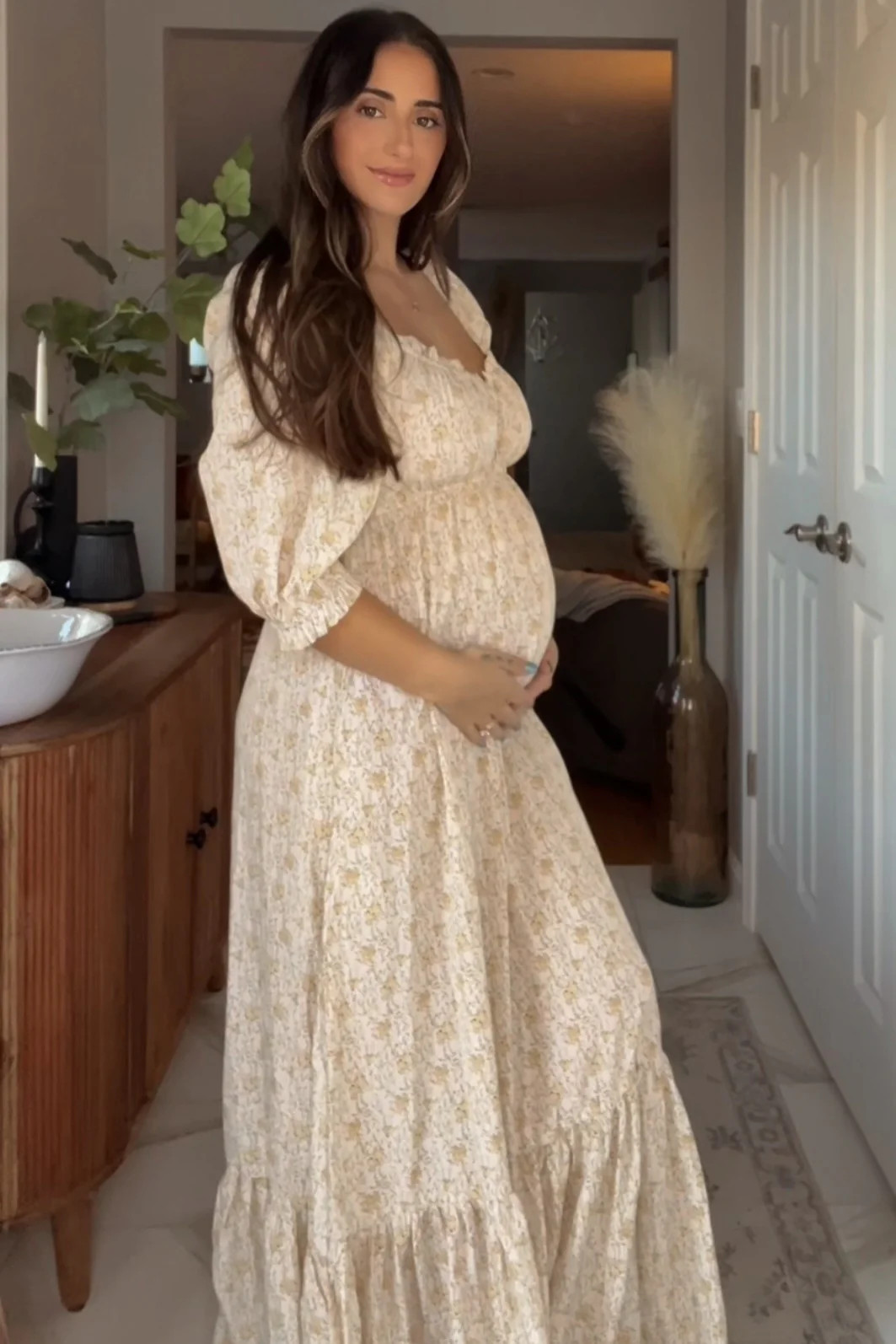 Cream Floral Sweetheart Neckline Maternity Maxi Dress | PinkBlush Maternity