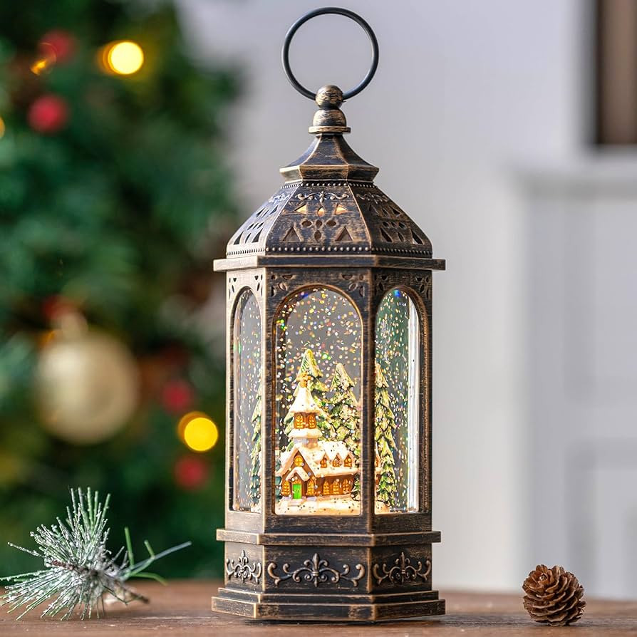 Christmas Snow Globe Lantern Lighted Holiday Village Church with Music& Timer, USB Lined/Battery ... | Amazon (US)