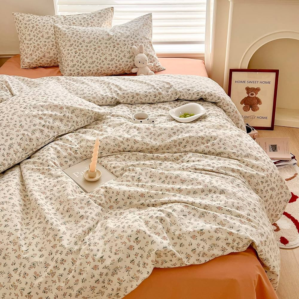 HighBuy Boho Floral Duvet Cover Full White Cotton Coquette Comforter Quilt Duvet Covers with Pink... | Amazon (US)