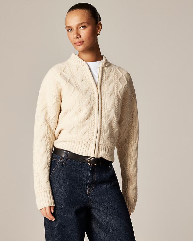 Wool cable-knit bomber jacket | J. Crew US