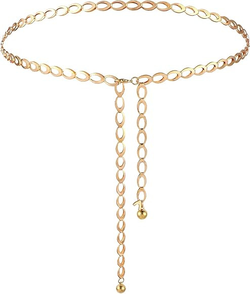 Andibro Metal Waist Chain Belt for Women, Adjustable Waist Chain Link Body Girls Waist Long Hollo... | Amazon (UK)