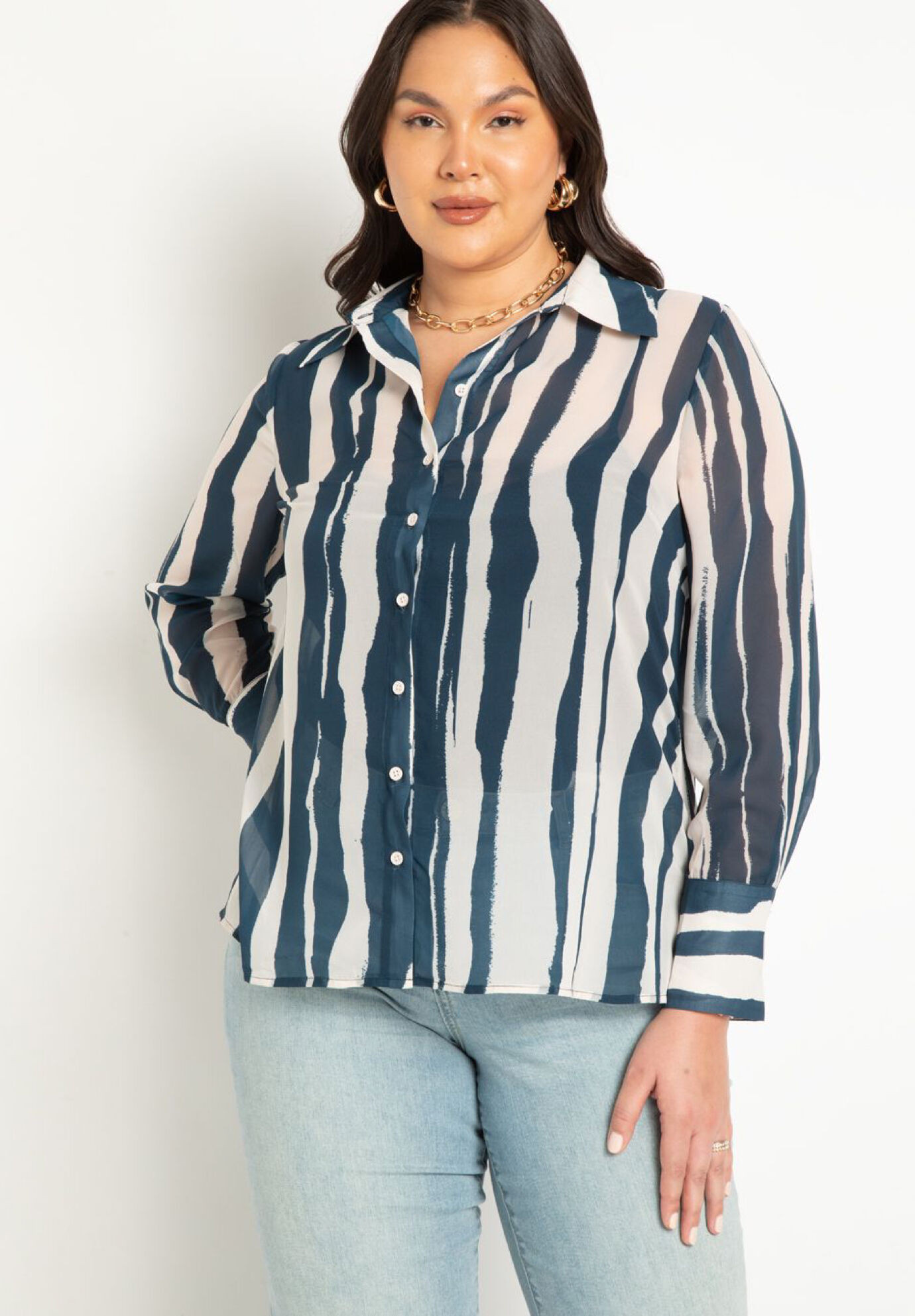 Sheer Button Up Blouse | Eloquii