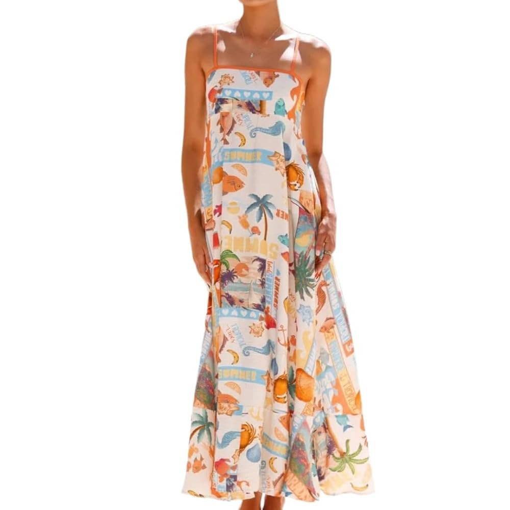 Summer Boho Dress for Women Floral Strapless Deep V Neck Backless High Waist Flowy Maxi Dress for... | Amazon (US)