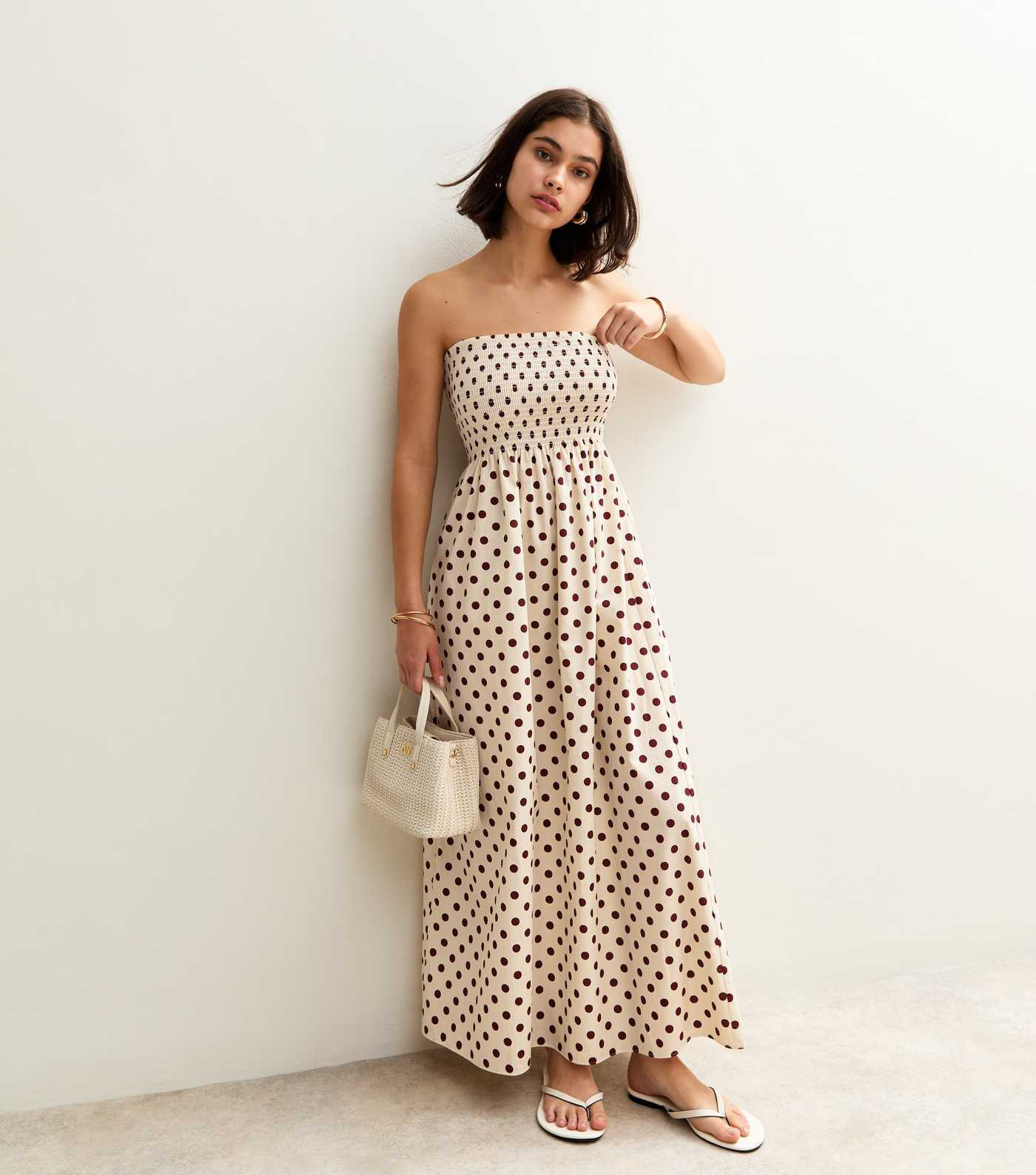 White Spot Print Strapless Bandeau Midi Dress | New Look | New Look (UK)
