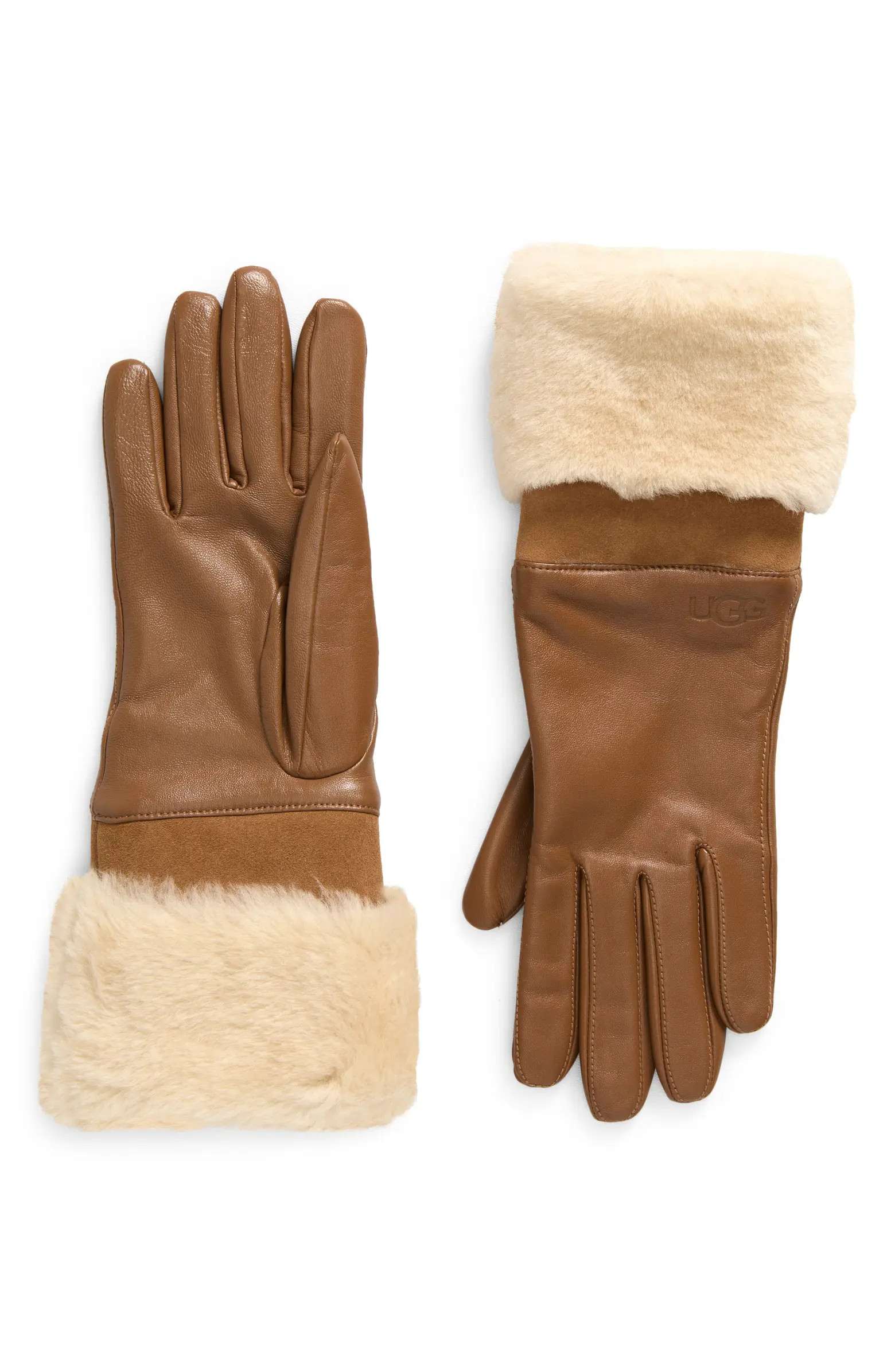 Shearling Trim Leather Gloves | Nordstrom