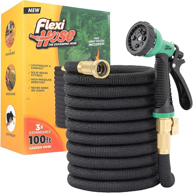 Flexi Hose Expandable Garden Hose with 8 Function Nozzle, 100FT - Lightweight Retractable Garden ... | Amazon (US)