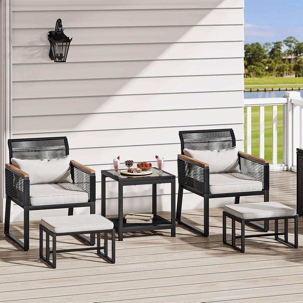 YITAHOME 5-Piece Patio Wicker Furniture Set, Outdoor Conversation Sectional with Ottoman for Back... | Amazon (US)