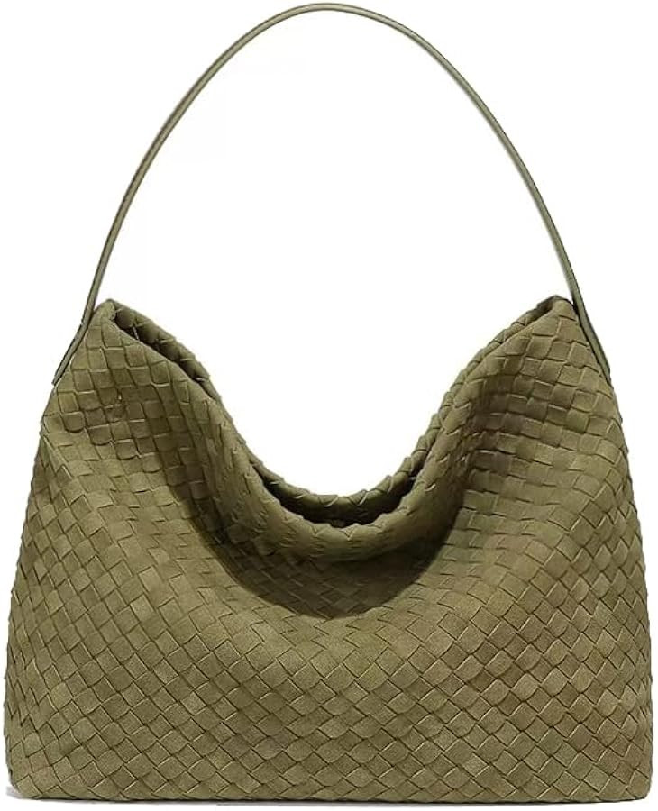 Woven Suede Shoulder Bag for Women Suede Hobo Bag Tote Elegant Handbag Satchel for Work Travel | Amazon (US)