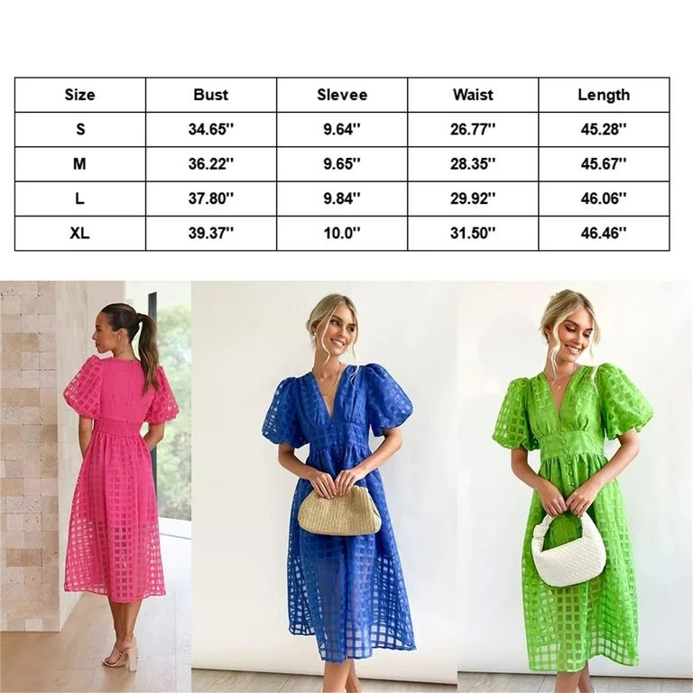 Clearance! Womens Dresses MIARHB Square Patterned Fabric Puff Sleeve Dress,Women's Puff Short Sle... | Walmart (US)