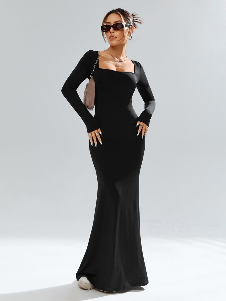 SHEIN Unity Square Neck Mermaid Hem Bodycon Dress | SHEIN