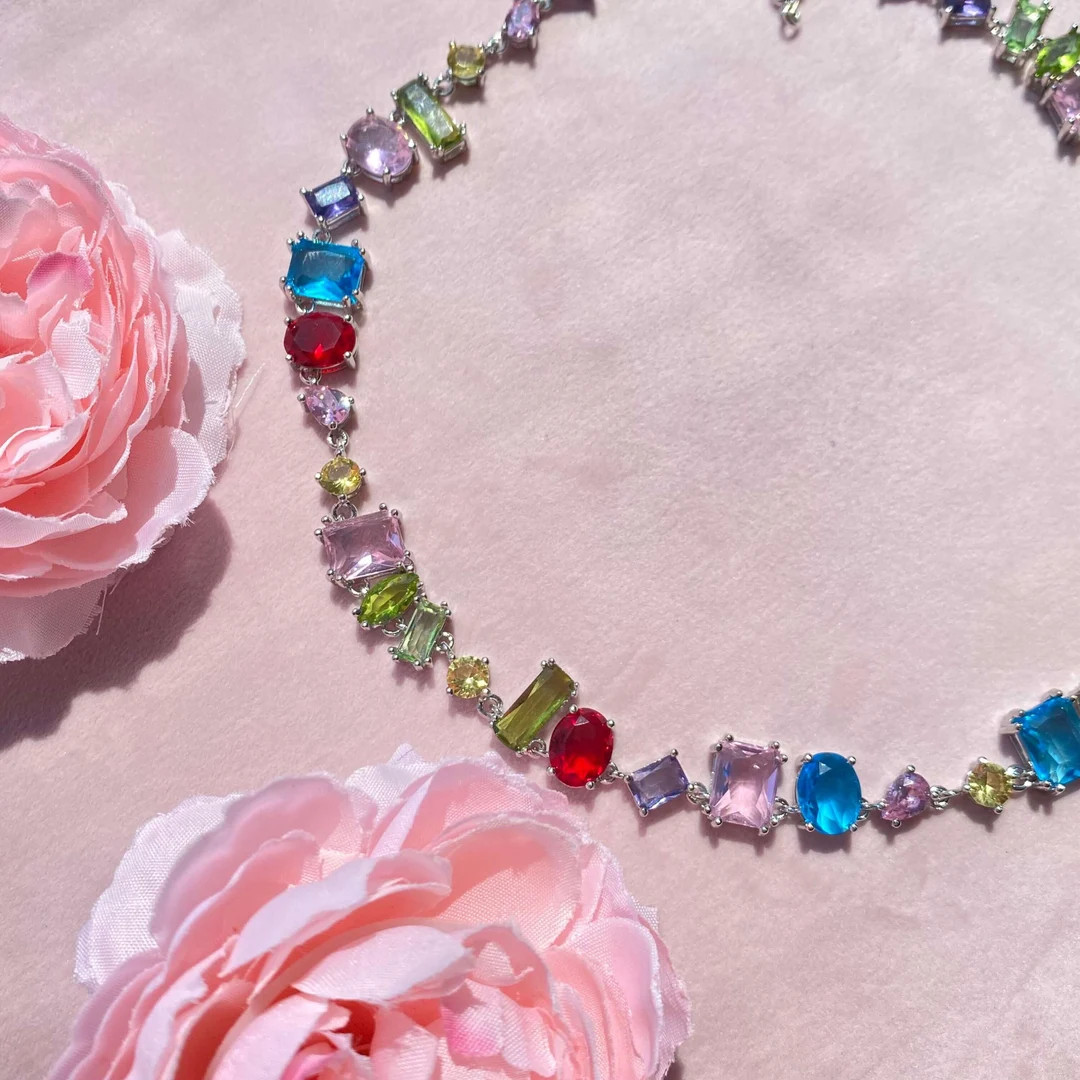 Handmade Colorful CZ Diamond Choker: Y2K Gemstone Necklace | Etsy (US)