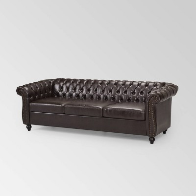 Parksley Tufted Chesterfield Faux Leather Sofa Brown - Christopher Knight Home | Target