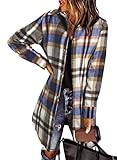 EVALESS Color Block Plaid Shacket Jacket Womens Fall Clothes Fashion Outfits | Amazon (US)