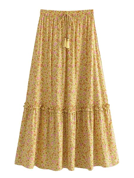 'Amanda' Floral Printed Midi Skirt with Tassel | Goodnight Macaroon