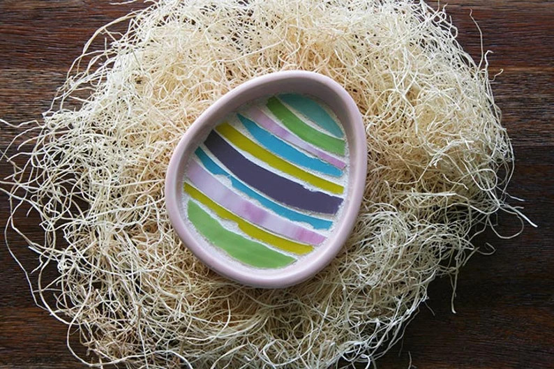Pink Easter Egg Ramekin Easter Candy Dish Spring Decorative Object Stained Glass Mosaic Striped E... | Etsy (US)
