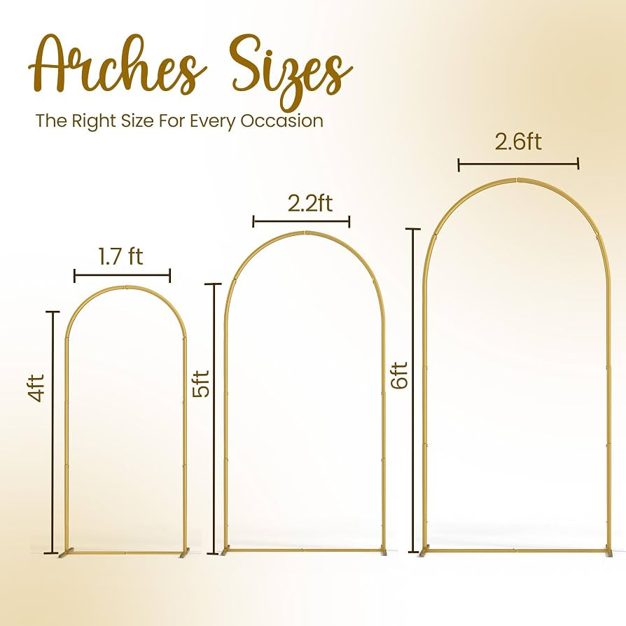 3 Pack Arch Backdrop Stand Set - Gold Metal Arches 6FT,5FT,4FT - Balloon Arch Stand - Wedding Arc... | Amazon (US)