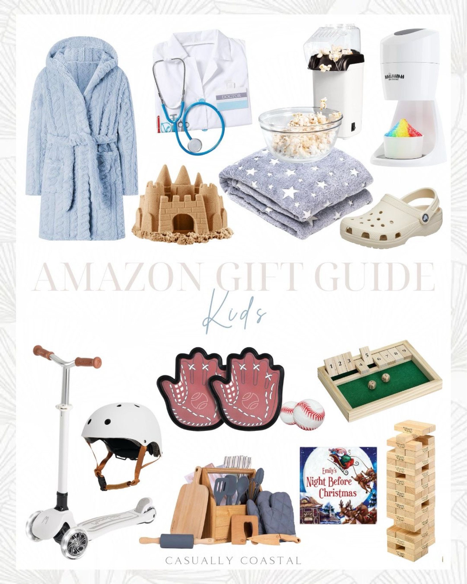 Amazon Gift Guide For Kids

Amazon gifts, gifts for kids, affordable gifts, kids gift guide, Jenga wooden blocks, My night before Christmas personalized children’s story, wooden shut the box game, cooking and baking set, crocs, unisex kids classic clogs, hot air popcorn popper, doctor coat with working stethoscope toy, kick scooter, 3 wheeled scooter, kids bike helmet, Amazon robe, hooded soft warm bath robe, Hawaiian shaved ice machine, glow in the dark blanket, kinetic sand, beach sand in resealable bag, toss and catch ball game, Amazon toys 

#LTKKids #LTKGiftGuide #LTKHoliday