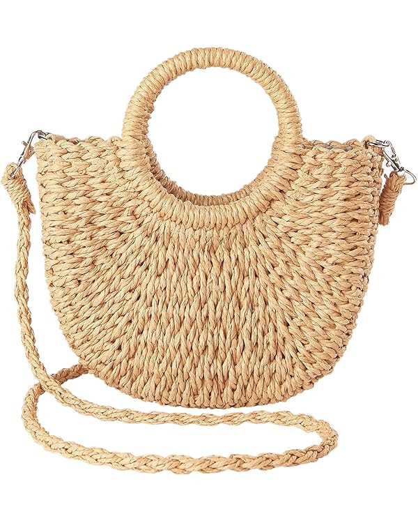 Straw Beach Bag for Women, Summer Handwoven Tote Bags Purse with Tassel,Top Handle Straw Handbag ... | Amazon (US)